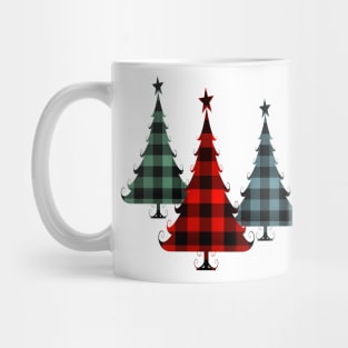 Christmas Tree Traditional Plaid Pattern Red Blue Green Mug